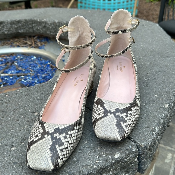 Kate Spade Made in Italy Snakeskin Leather Glitter Heels Ankle Strap Pumps - 9.5 - Picture 5 of 16